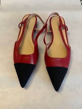 C.Parvano Red and Black Pointed Slingback Flats NWOT